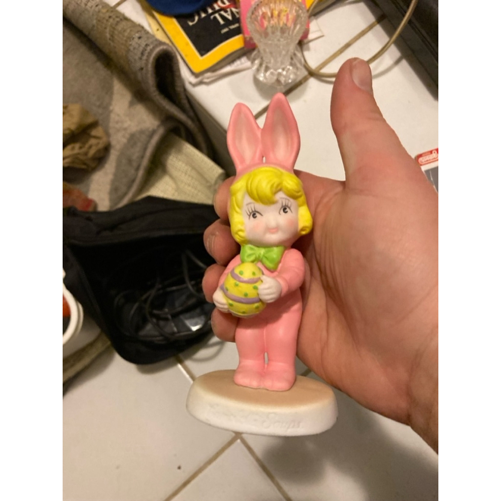 Campbell's Soup Easter Bunny Girl Holding Egg Figurine 1995 Pink Vintage